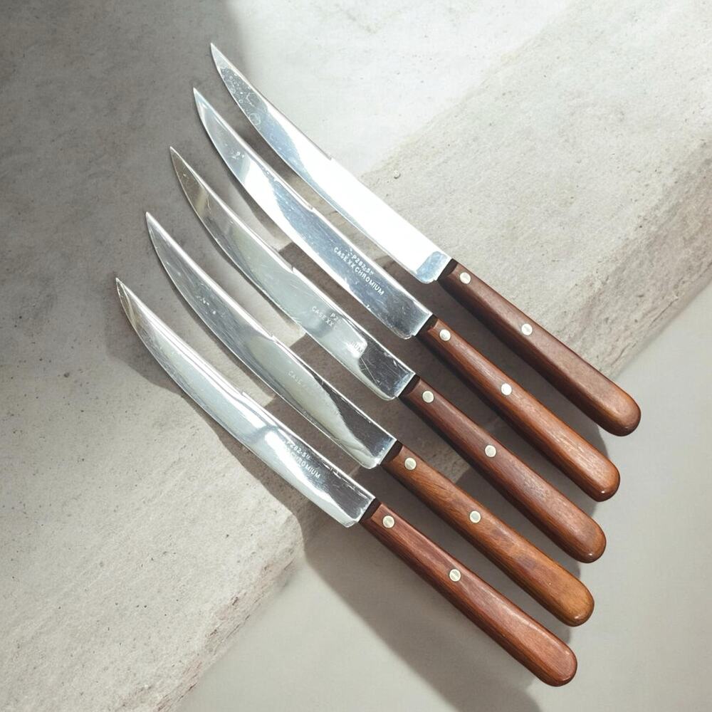 Vtg. P282-5 Wood Handle Case XX Chromium Steak Knives Lot of 5 USA Made Quality
